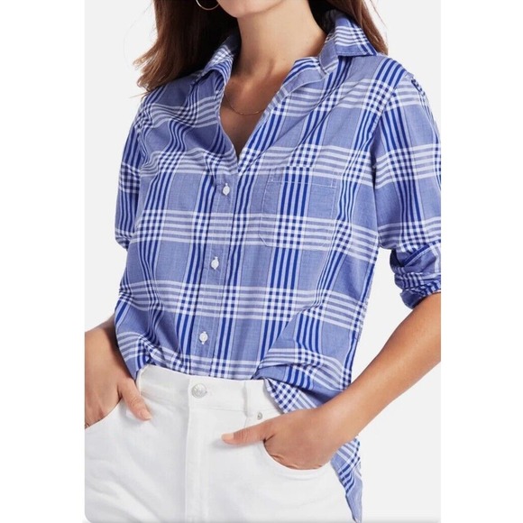 Grayson The Hero Blue White Plaid Lightweight Button Down Shirt Blouse Sz 1 XS - Picture 1 of 8